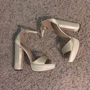 Pia Champagne Satin Platform Heels Size 7.5